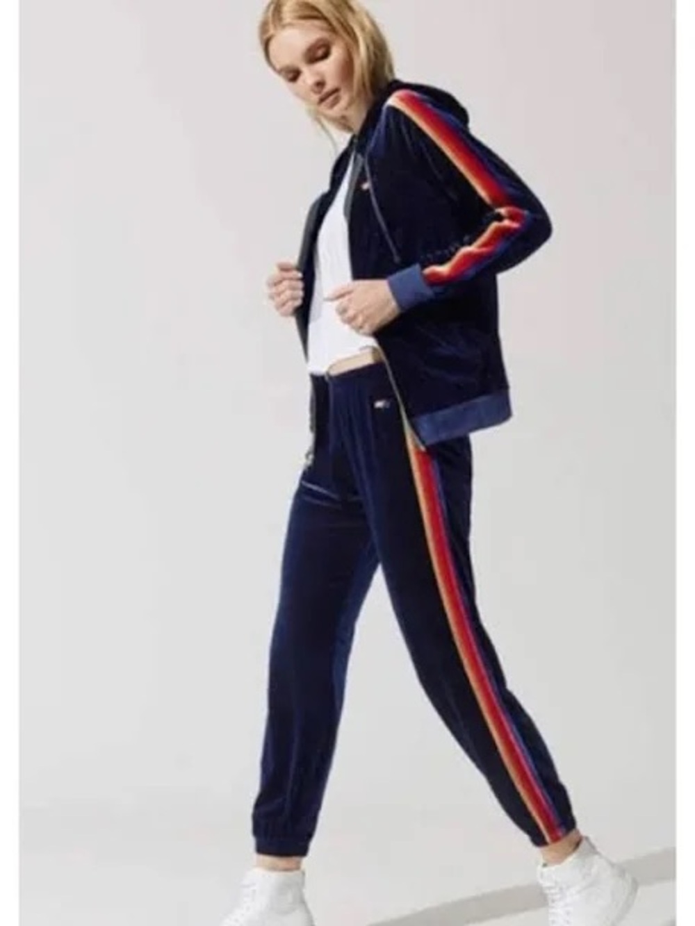 AVIATOR NATION Velvet Track Suit (set) with Rainbow Side Stripe - Navy